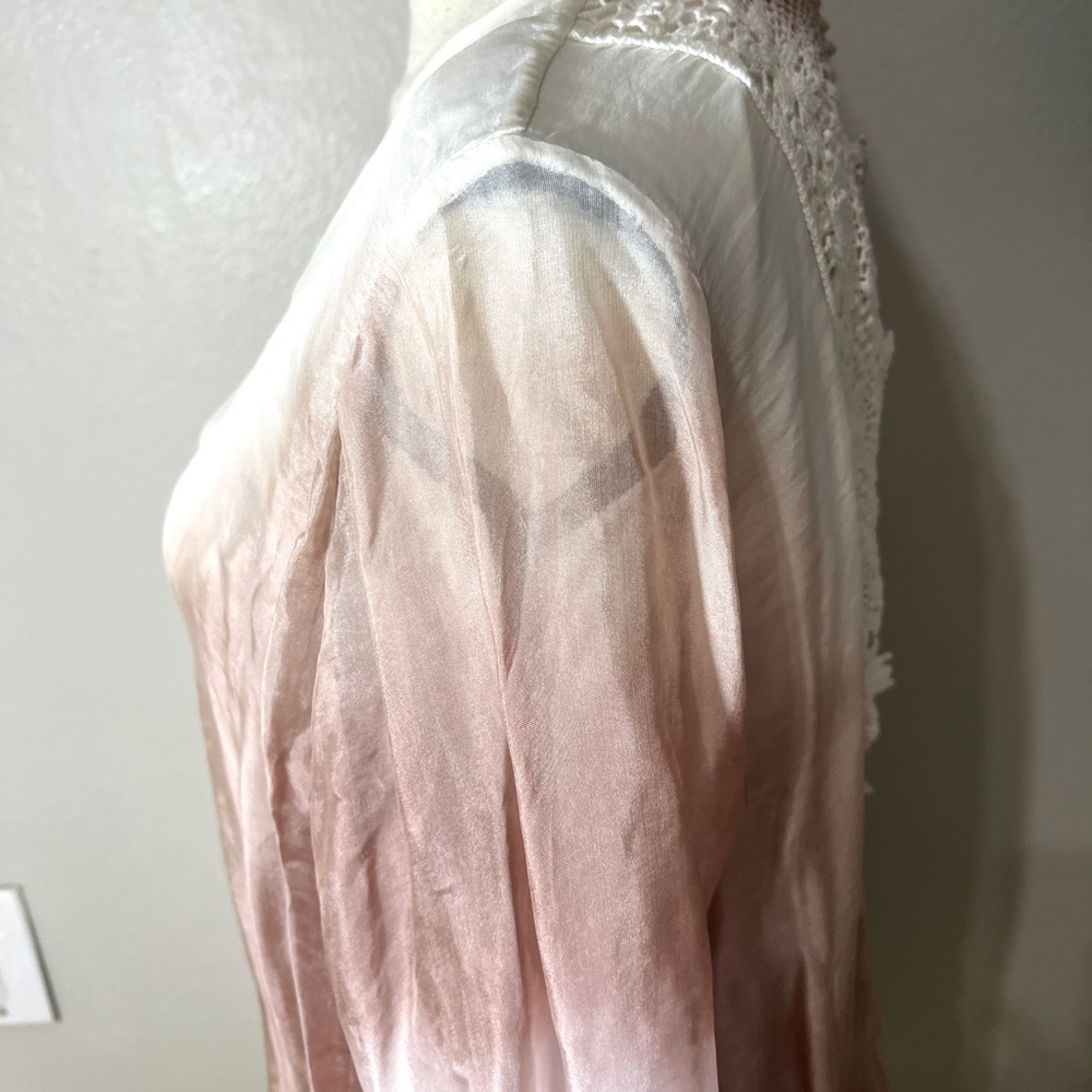 Womens Silk Long Sleeve Blouse S Small Romantic Sequins Fairy Shirt Elegant - Picture 8 of 11